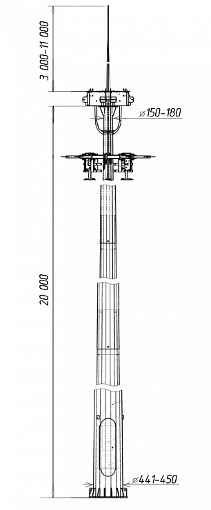Молниеотвод совмещенный с мачтой освещения с мобильной короной ВГМ-20
